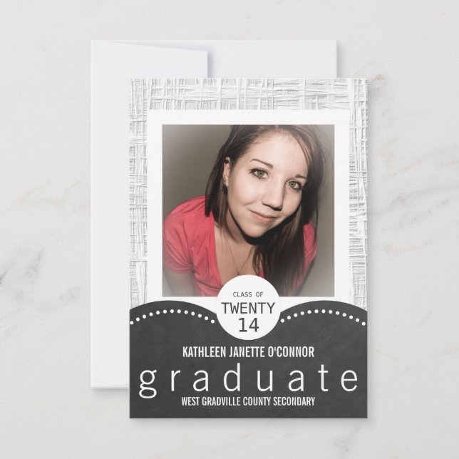 Mod Grey Chalkboard Photo Grad Party Invitation (Front)