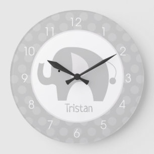 Mod Grey Elephant Gender Neutral Baby Room Nursery Large Clock