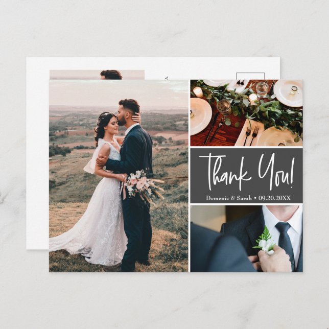 Mod Grey Handlettering Custom Wedding photos  Postcard (Front/Back)