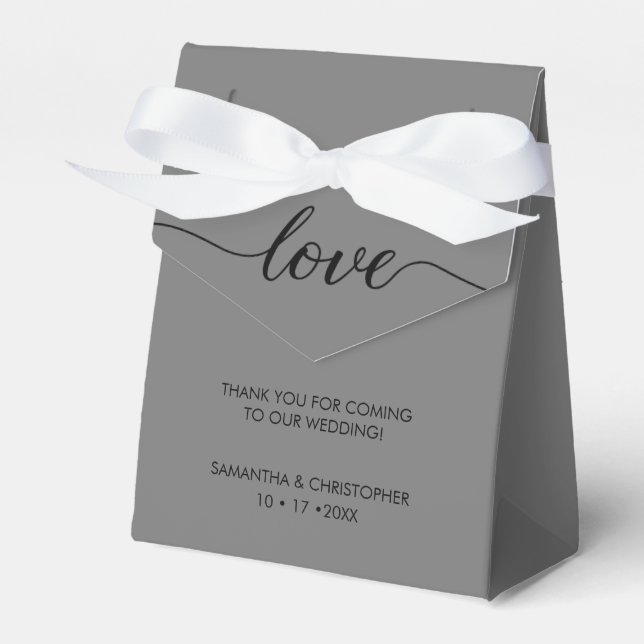 Mod Grey Simple & Elegant Love Wedding ScrIpt  Favour Box (Front Side)