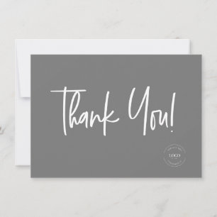 Mod Grey White Company Logo Social Thank You Card