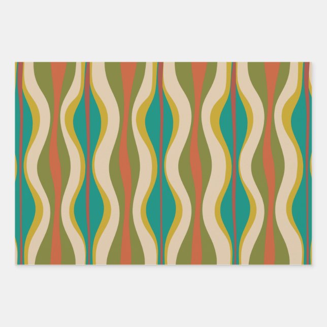 Mod Groove Retro Patterns Wrapping Paper Sheet (Front)