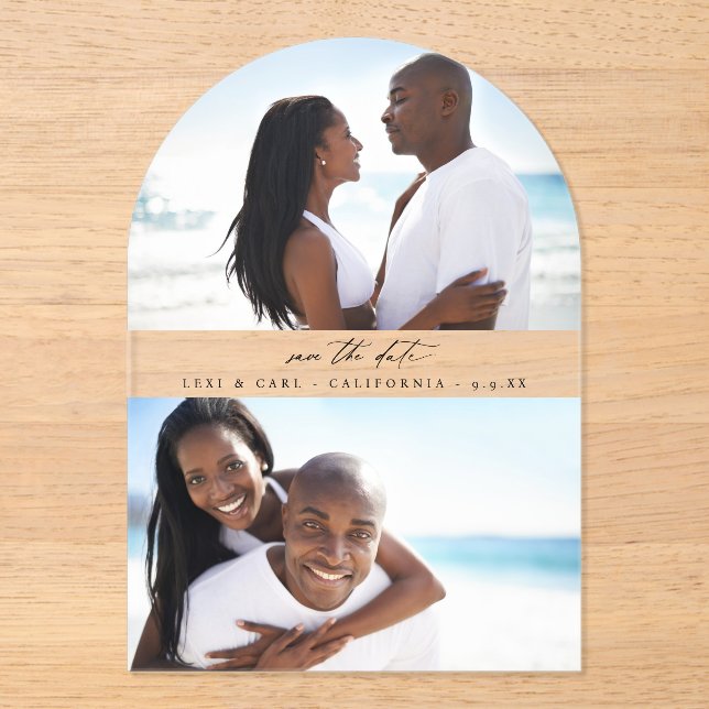 MOD H Duo Photo Save the Date Arc Acrylic Invitations (Front)