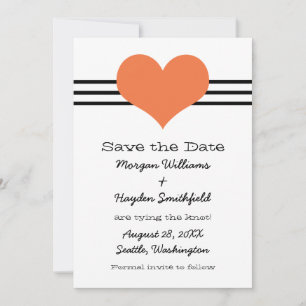 Mod Heart Save the Date Invite, Orange