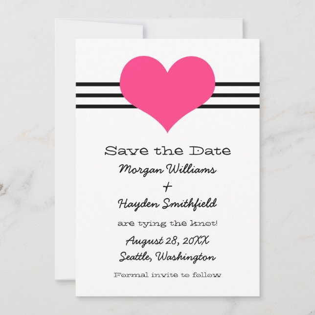 Mod Heart Save the Date Invite, Pink (Front)