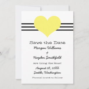 Mod Heart Save the Date Invite, Yellow