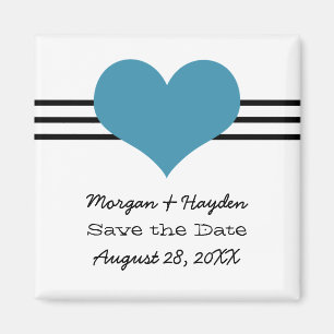 Mod Heart Save the Date Magnet, Blue Magnet