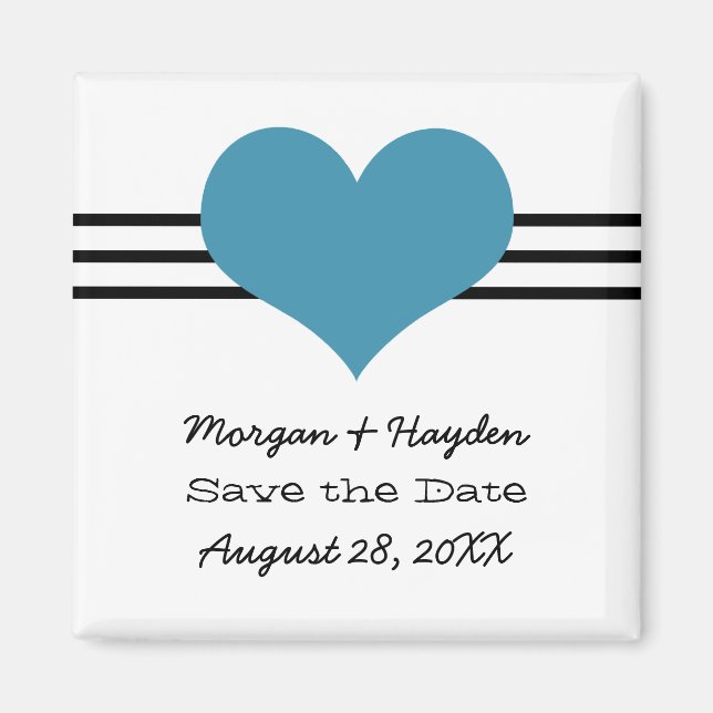 Mod Heart Save the Date Magnet, Blue Magnet (Front)