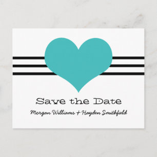 Mod Heart Save the Date Postcard, Aqua Announcement Postcard