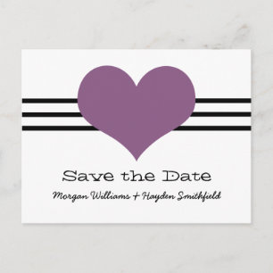 Mod Heart Save the Date Postcard, Purple Announcement Postcard