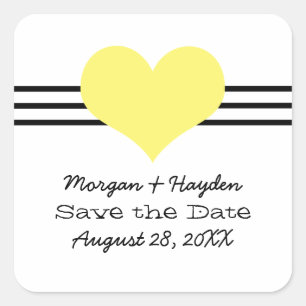 Mod Heart Save the Date Stickers, Yellow Square Sticker