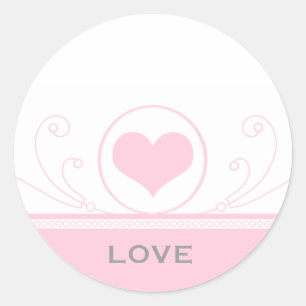 Mod Heart Swirl Stickers, Light Pink Classic Round Sticker