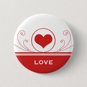 Mod Heart Swirls Button, Red 6 Cm Round Badge