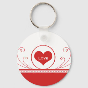Mod Heart Swirls Keychain, Red Key Ring