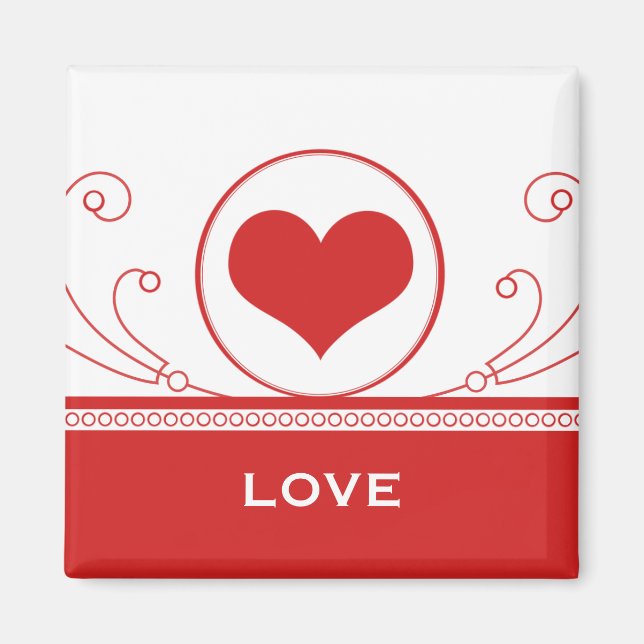Mod Heart Swirls Magnet, Red  Magnet (Front)