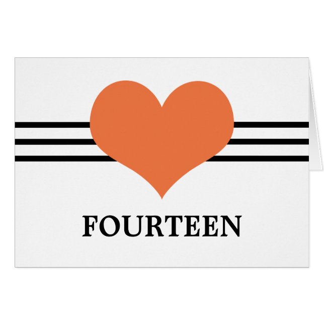 Mod Heart Table Number Card, Orange (Front Horizontal)