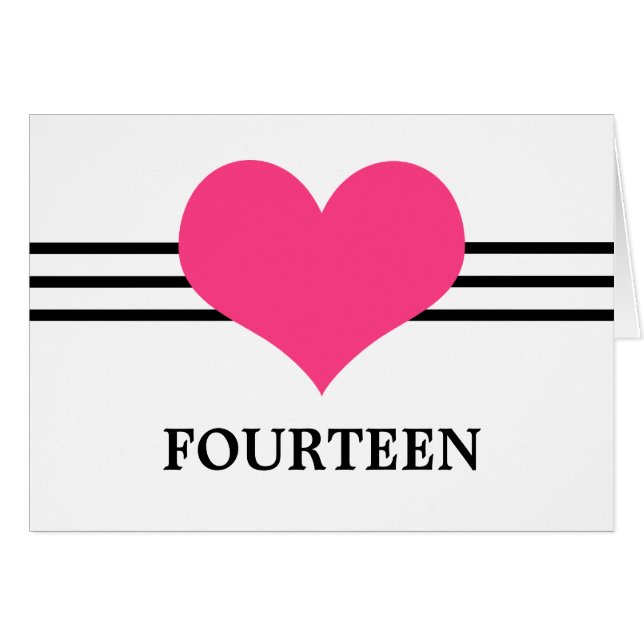 Mod Heart Table Number Card, Pink (Front Horizontal)