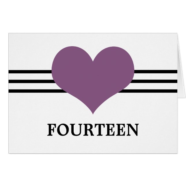 Mod Heart Table Number Card, Purple (Front Horizontal)
