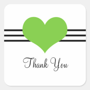 Mod Heart Thank You Stickers, Green Square Sticker