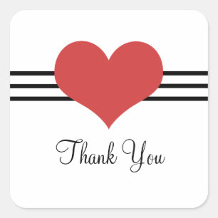 Mod Heart Thank You Stickers, Red Square Sticker