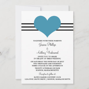Mod Heart Wedding Invite, Blue Invitation