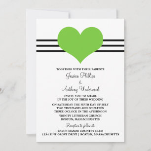 Mod Heart Wedding Invite, Green Invitation
