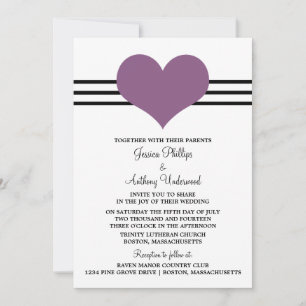 Mod Heart Wedding Invite, Purple Invitation