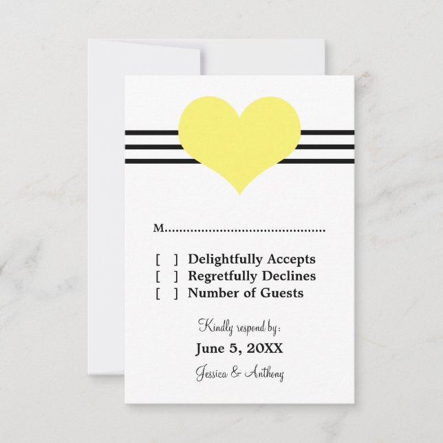 Mod Heart Wedding Response Card, Yellow (Front)