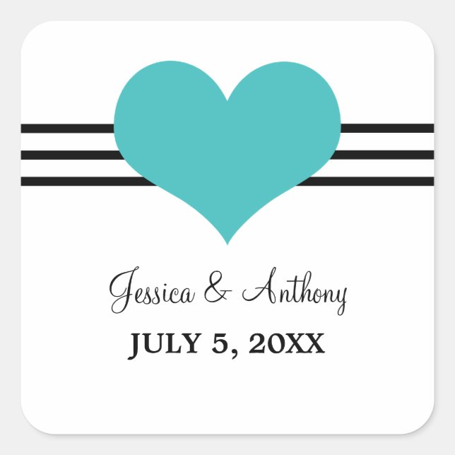 Mod Heart Wedding Stickers, Aqua Square Sticker (Front)