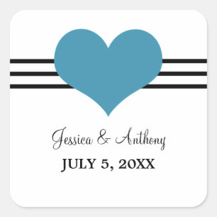 Mod Heart Wedding Stickers, Blue Square Sticker