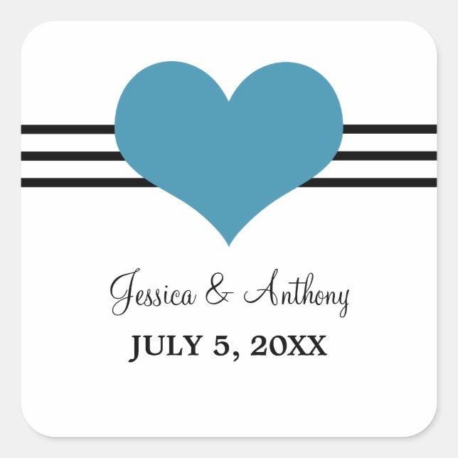 Mod Heart Wedding Stickers, Blue Square Sticker (Front)
