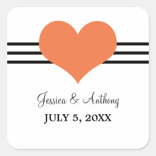 Mod Heart Wedding Stickers, Orange Square Sticker