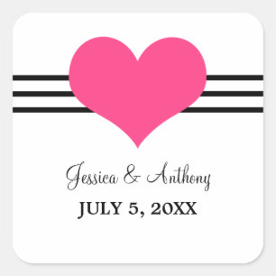 Mod Heart Wedding Stickers, Pink Square Sticker