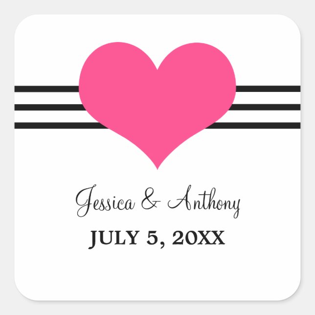 Mod Heart Wedding Stickers, Pink Square Sticker (Front)