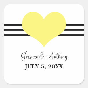 Mod Heart Wedding Stickers, Yellow Square Sticker
