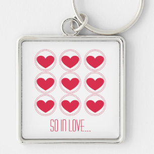 Mod Hearts Love Keychain, Dark Pink Key Ring