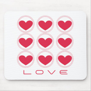 Mod Hearts Love Mousepad, Dark Pink Mouse Mat