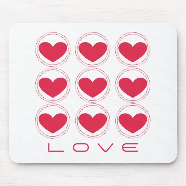 Mod Hearts Love Mousepad, Dark Pink Mouse Mat (Front)