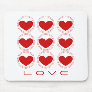 Mod Hearts Love Mousepad, Red Mouse Mat