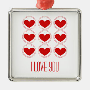 Mod Hearts Love Ornament, Red Metal Tree Decoration