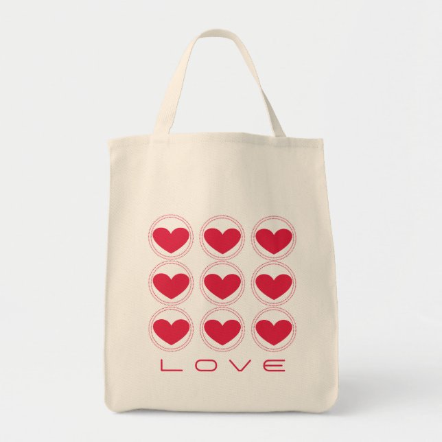 Mod Hearts Love Tote Bag, Dark Pink (Front)
