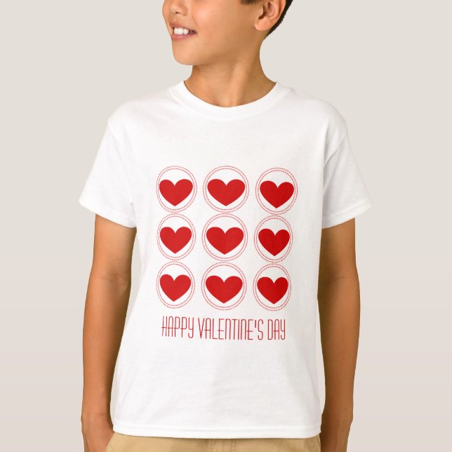 Mod Hearts Valentine Girl's Tee, Red T-Shirt (Front)