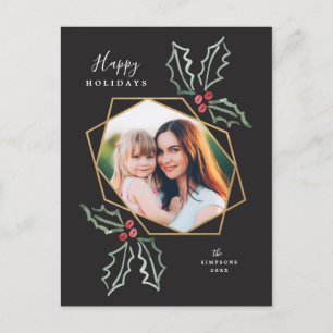 Mod Holly Gold Geo Photo Frame   Holiday Card