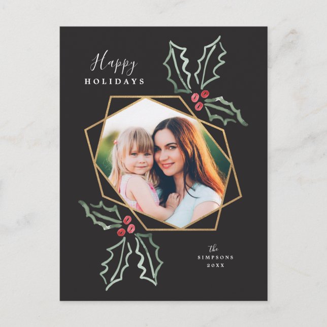 Mod Holly Gold Geo Photo Frame | Holiday Card (Front)