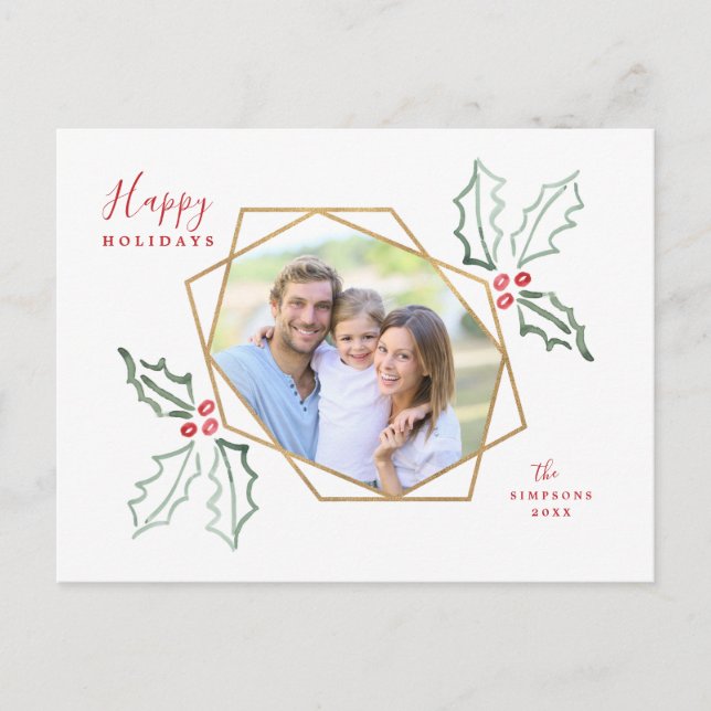 Mod Holly Gold Geo Photo Frame | Holiday Card (Front)