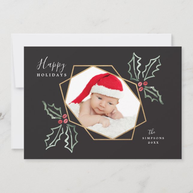 Mod Holly Gold Geo Photo Frame | Holiday Card (Front)