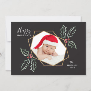 Mod Holly Gold Geo Photo Frame   Holiday Card