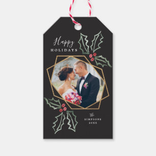 Mod Holly Gold Geo Photo Frame   Holiday Card Gift Tags