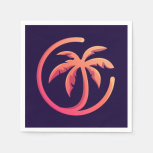 Mod Hot Pink Orange Palm Tree on Purple Napkin