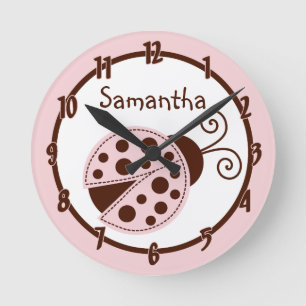Mod Lady Bug Pink Brown Insect Personalised Clock